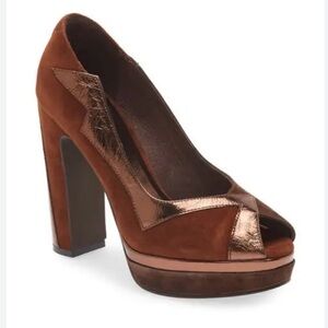 Jeffrey Campbell Bad-Gurl Mixed Media Pump - Brown Bronze Combo Peep Toe Heels